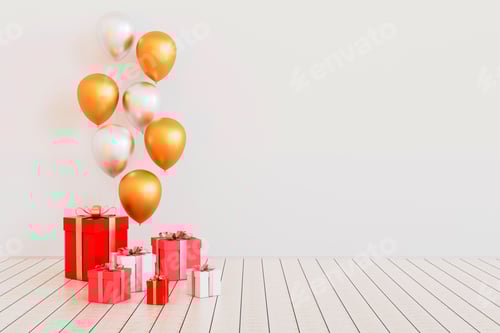 Visualização: Conjunto de balões realistas brilhantes prateados e dourados. ilustração 3d