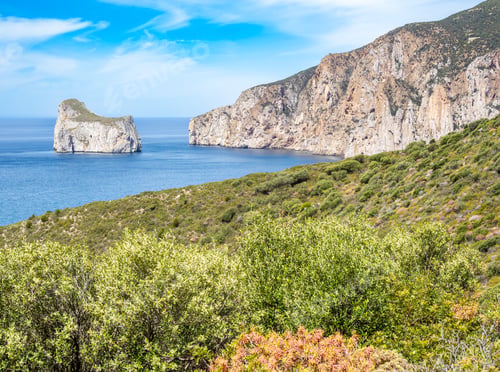 Preview: Views of coast and small Sugar bread island, Sardinia island, Italy