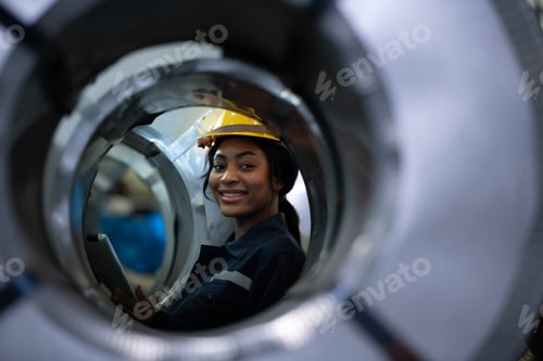 Preview: Portrait of a heavy equipment female engineer from a huge industry