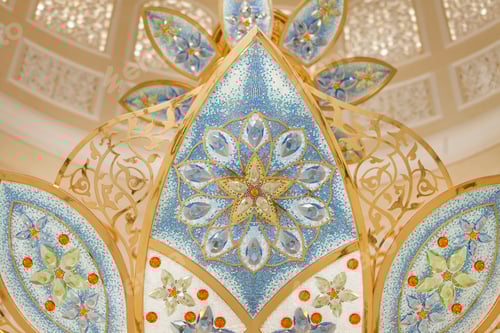 Preview: Amazing grand chandelier at the Sheikh Zayed Grand Mosque in Abu Dhabi, closeup