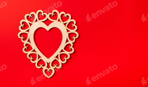 Preview: Flatlay hearts on a red background. Valentine's Day background.