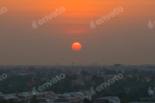 Preview: Sunset sky. Abstract nature background. Dramatic blue and orange, colorful clouds at twilight time.