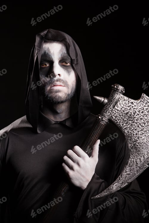 Preview: Dangerous grim reaper with a rope holding an axe