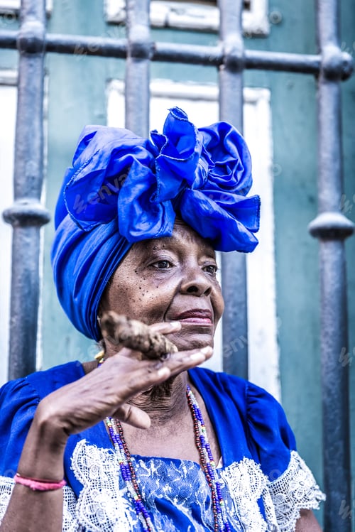 Preview: Portrait Of African Cuban Woman Smoking Cigar In Havana, Cuba