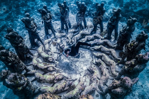 Preview: Diver in the middle of a statue underwater