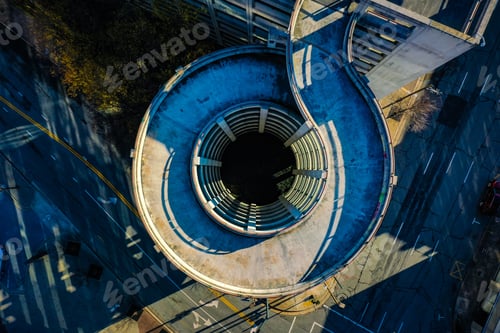 Preview: Top view of the circular parking on a sunny day