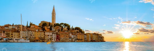 Preview: Rovinj village during sunset Adriatic sea Croatia, sunset at Rovinj town Croatia during summer