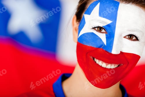 Preview: Chilean Woman With The Flag Painted On Her Face