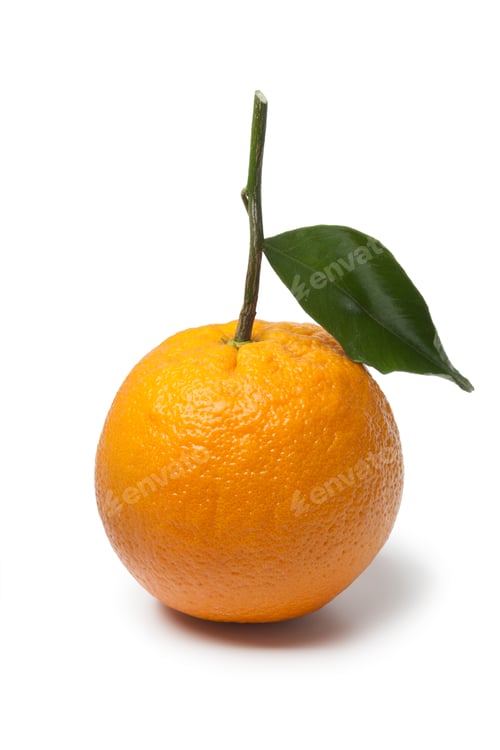 Preview: Single whole fresh orange with a leaf