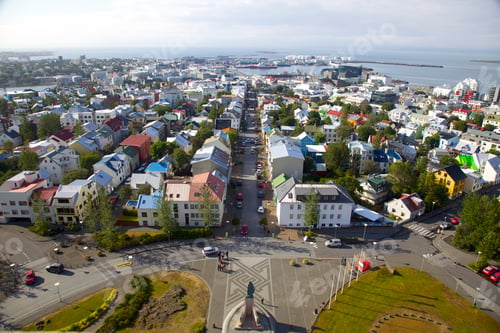 Preview: High angle view of building in coastal town, Grindavik, Iceland
