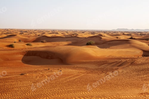 Preview: Sand dunes in the desert at sunset in Dubai