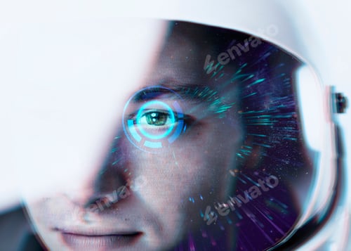 Preview: Astronaut with glass helmet with smart lens technology