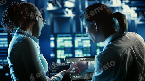 Preview: Colleagues coding in data center