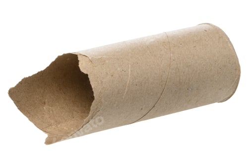Preview: Torn brown toilet paper roll on isolated background