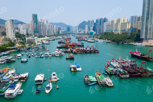 Preview: Aberdeen, Hong Kong 12 May 2019: Top view of Hong Kong fishing harbor port