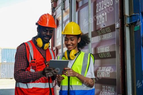 Preview: Foreman checking containers in the terminal, at import and export business logistic company.