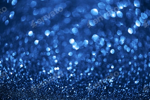 Preview: Holiday abstract texture. Christmas card with copy space. Сlassic blue background bokeh, defocused