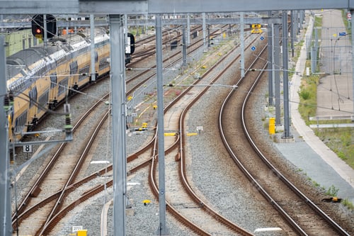 Preview: High angle shot of weathered train tracks during daytime