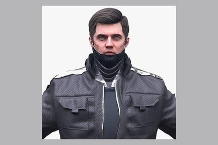 Preview: Cyberpunk Man in Perforated Leather Jacket and Mask