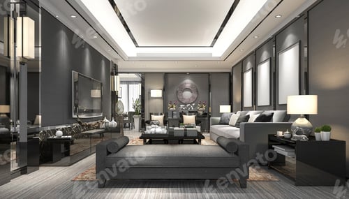Preview: 3d rendering luxury and modern living room with leather sofa