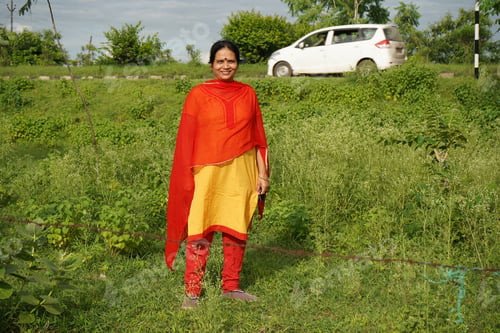 Preview: Portrait of happy traditionally dressed Indian woman