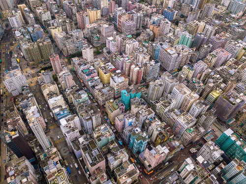 Preview: Aerial view of Hong Kong apartments in cityscape background, Sham Shui Po District