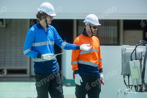 Preview: Engineers inspecting rooftop electrical equipment