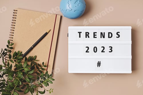 Preview: Lightbox with text trends 2023. Tendencies for new year idea