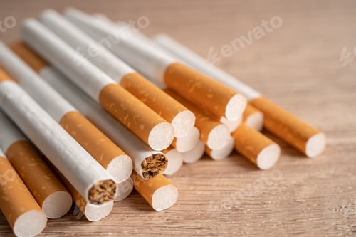 Preview: Cigarette, tobacco in roll paper with filter tube, No smoking concept.
