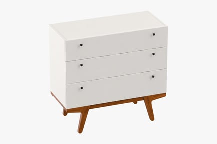 Preview: White Three-Drawer Mid-Century Dresser