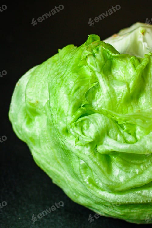 Preview: Iceberg Leaves Lettuce Green Freshness. Menu Concept Food Background, Keto Or Paleo Diet. Top View