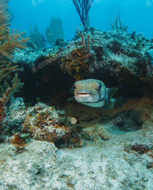 Preview: close up of a Porcupinefish, Diodon hystrix . scuba diving