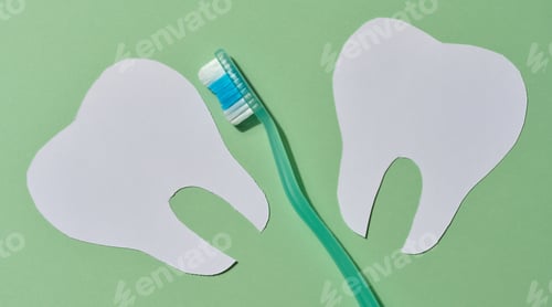 Preview: A green toothbrush is placed between two white paper cutouts of teeth