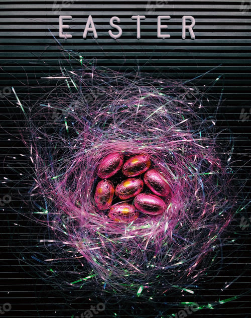 Easter Nest Filled with Pink Chocolate Eggs