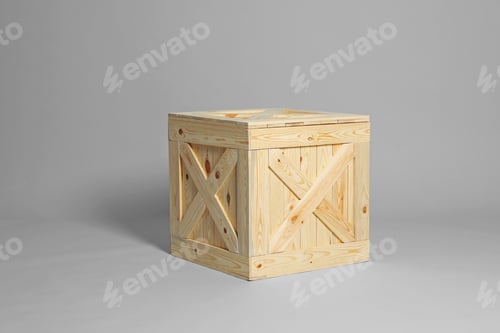 Preview: One closed wooden crate on grey background