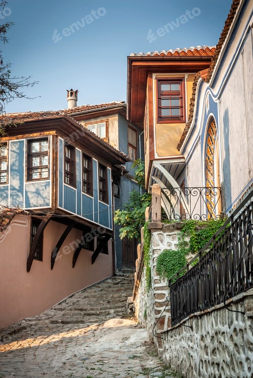 Preview: traditional houses in old town of plovdiv bulgaria