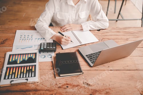 Preview: Portrait of a business woman working on a tablet computer in a modern office. Make an account analys