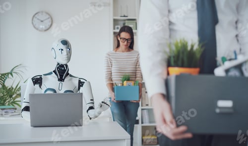 Preview: The impact of AI on jobs: fired business people leaving the office