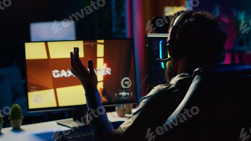 Preview: Sad gamer upset after losing online multiplayer action videogame championship, being defeated