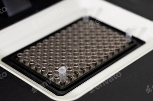Preview: Strips with DNA in the PCR thermal cycler or amplifier for PCR diagnostics