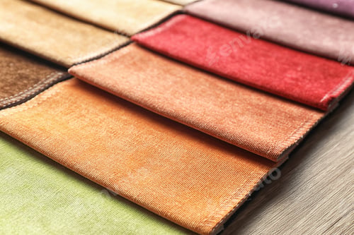 Preview: Fabric samples of different colors for interior design as background