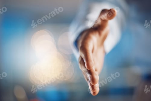 Preview: Closeup hand of african man gesturing for a handshake. African american business man standing with