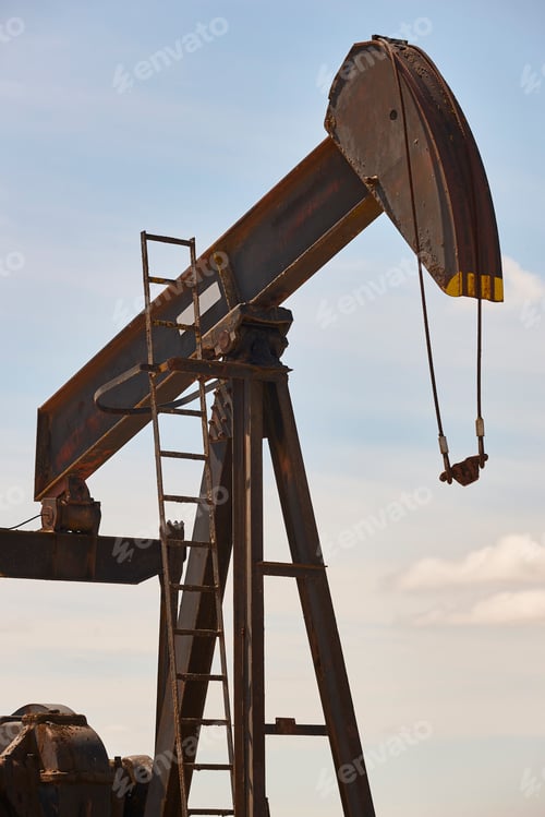 Preview: Oil pumping machine. Pump jack. Petroleum extraction. Global warming