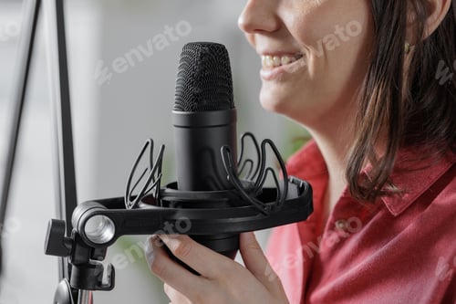 Preview: European businesswoman or hipster discusses acute social problems in a radio