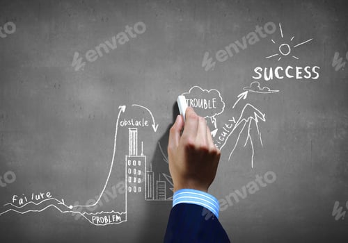Preview: Close Up Of Human Hand Drawing Business Plan With Chalk