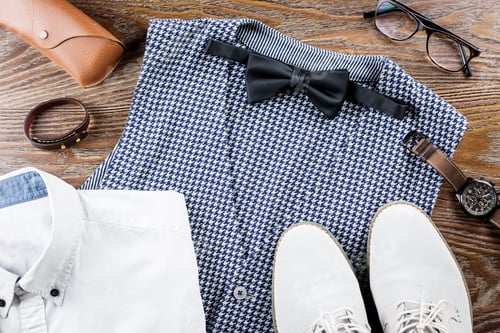 Preview: Men stylish casual clothing and accessories on wooden background