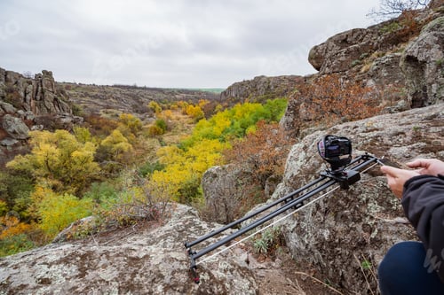 Preview: Camera on slider shots hills in the Carpathians mountains