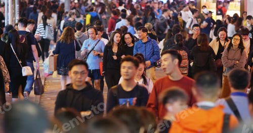 Preview: Causeway Bay, Hong Kong -22 February 2019: Crowded of People cross the road at night