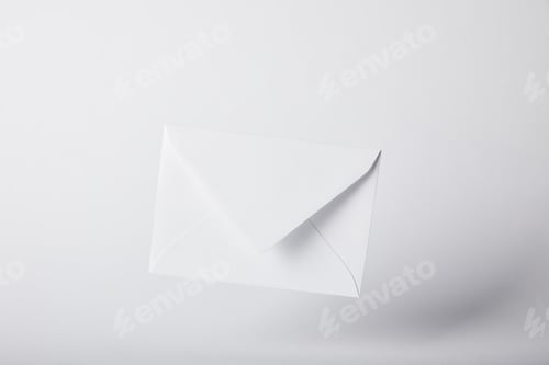 Preview: blank and white envelope on grey background with copy space