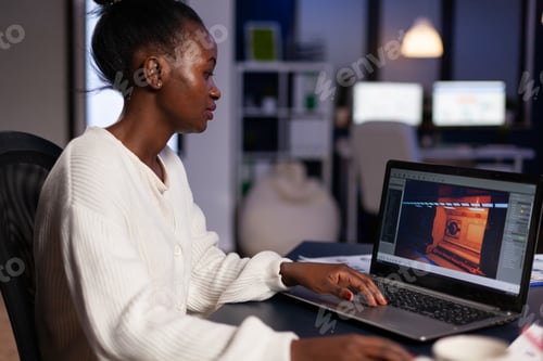 Preview: African american videogame designer working at virtual video game graphics